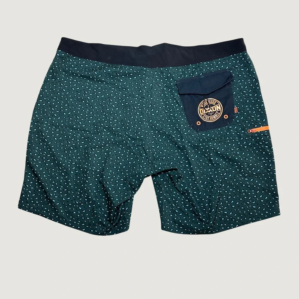 Dixxon Flannel Co Mens Cheetah Boardshorts Teal Animal Print Swim Trunks Size 48
